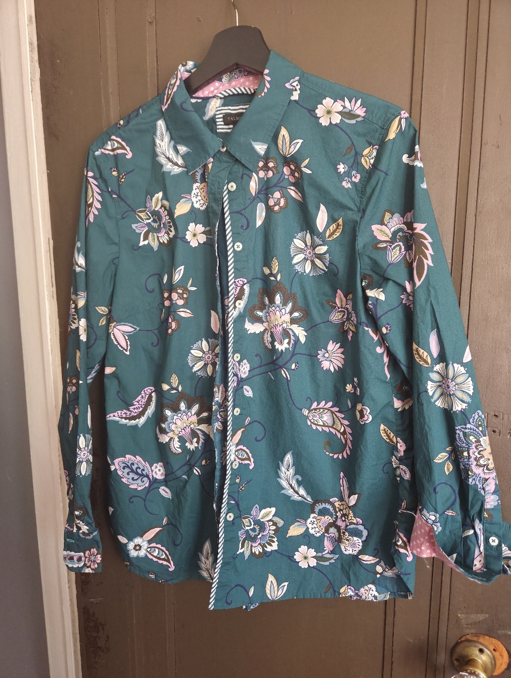 Talbots Long Sleeve COTTON shirt - Teal Floral - L - NWOT